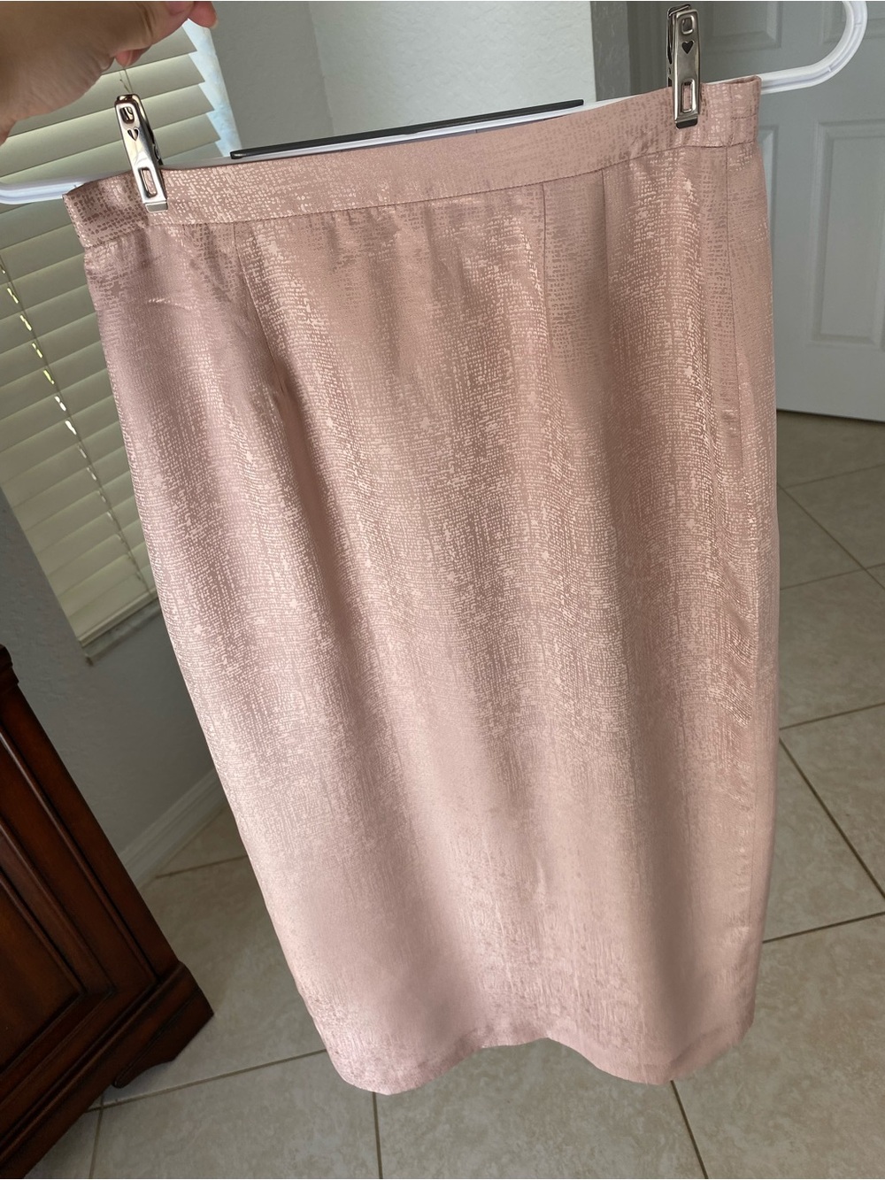Adrianna Papell Shimmery Rose Blush Pencil Silk Skirt